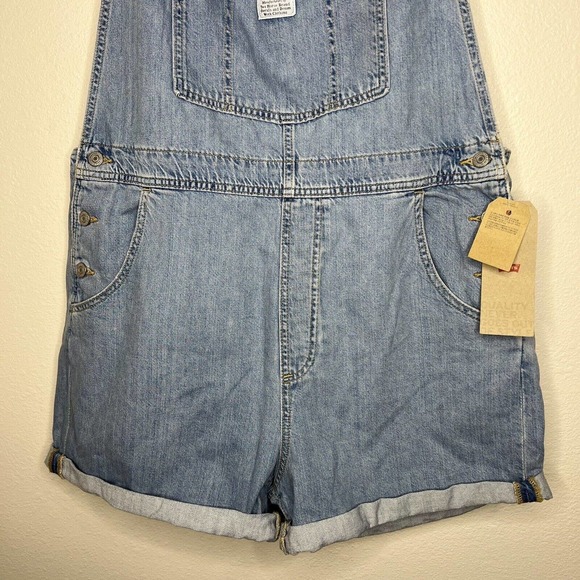 Levi's Vintage Shortalls Relaxed Fit Light Blue Denim Jean Short Overalls XL NWT - Picture 7 of 16